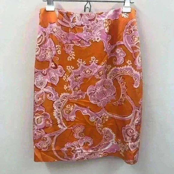 VTG Ann Taylor Orange Pink Paisley Print Skirt - Picture 1 of 9